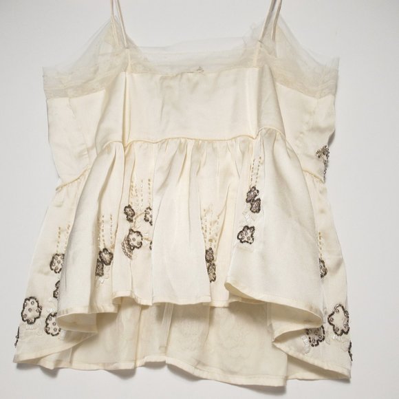 Anthropologie Let Me Be Beaded Lace Trim Silky Cami Ivory - Small - Picture 8 of 15